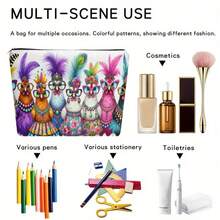 1 pieza Cartera con forma de gallina - Bolsa de maquillaje divertida de pollo con cremallera, neceser de lino ligero con plumas y cuentas con decoración de pollo, bolsa de aseo de doble cara impresa para viajes y monedero - Regalo de cumpleaños/Navidad/Día de San Valentín para mujeres, bolso de fiesta para uso diario o en ocasiones especiales (colores vibrantes, tela duradera, diseño elegante de gallina, cremallera segura, compacto y portátil)