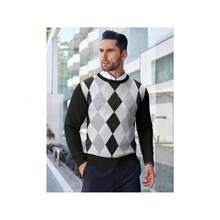 Men's Crew Neck Sweater Slim Fit Lightweight Sweatshirts Knitted Pullover For Casual Or Dressy Wear - 黑色菱形花紋 - 查看 2