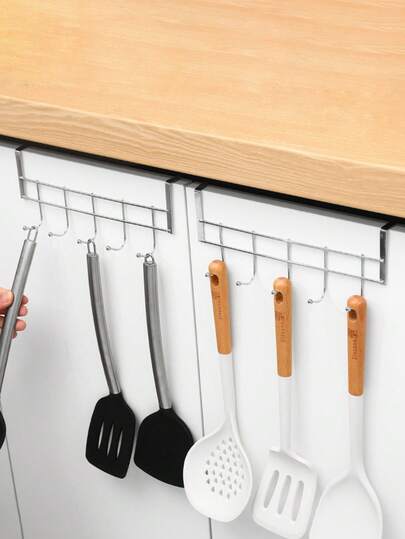 Ganchos para puerta de gabinete de acero inoxidable, estante colgante montado en la puerta de la cocina, material de acero inoxidable, sin perforación, invisible, estante colgante creativo