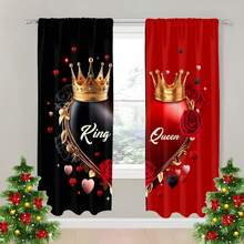 2 piezas de cortinas transparentes con estampado de elementos del Día de San Valentín, hechas de material de poliéster, adecuadas para dormitorio, sala de estar, oficina y decoración del hogar, con diseño de bolsillo para barra, se ajustan a la barra de cortina - Multicolor - Ver 5