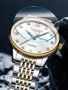 GUANQIN 1 buc Ceas luminos impermeabil pentru bărbați, cu cadran cu strasuri calendaristice, curea din oțel inoxidabil rezistentă la uzură, modă Business Luxury Sportiv Clasic Simplu Casual Stil mecanic Ceas cu cuarț automat pentru bărbați, potrivit pentru Halloween, Crăciun, Ziua Tatălui, studenți, festivaluri, întâlniri, afaceri, zilnic, cadouri