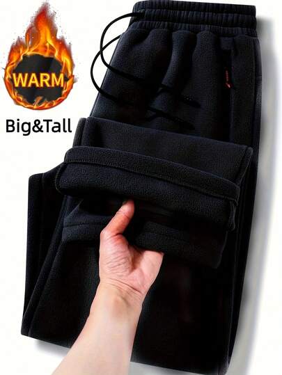 Plus Size Winter Fleece Lined Sports Pants, Casual Fashion Straight Leg Long Pants, Pocket Zipper, Fluffy Fleece Thickened Men's Trousers, 6 Wear Up To 300 Jin, Suitable For Winter Shopping, Dating, Daily Wear Pants,