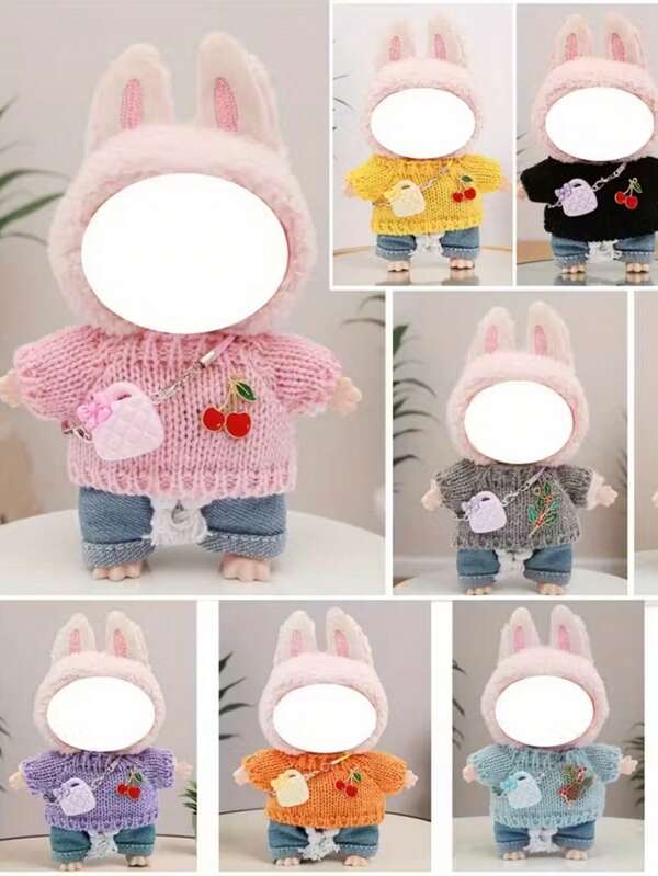 1pc Doll Clothes Set, Plush Doll Outfit, Handmade Doll Pants & Bag (Doll Not Included), Fits 6.69" Dolls - Cartoon Character Costume, Handcraft Knitted Sweater Set, Embroidery Design, Cute Style, Cozy Knitwear, Woven Accessories, Fashion Enthusiasts, Adorable Hobby, Soft Pastel Colors (Pink, Green, Yellow, Purple, Orange, Red, Brown, Suitable For Bubu, Doll Dress, Doll Clothing Set)