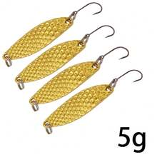 2/4pcs Fish-Scale Pattern Red Dot Metal Spinner Spoon Fishing Lure Silver/Gold Metal Bait Bass Bait Feather Hook