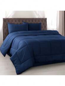Lux Decor 5-Piece Comforter Set, Soft Microfiber Bedding With Plush Texture, All-Season Comforter, Pillow Shams And Bed Skirt Included, Elegant Hotel Collection Bedding For Bedroom, Guest Room And Home - 藏蓝色 - 查看 12