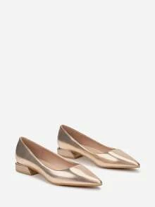 Elegant Pointed Toe Low Heel Pumps - Women's Casual Work/Office Shoes - Champagne - View 4