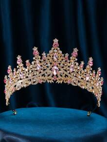 1 pièce Bandeau de mariée de luxe avec décoration de strass en forme de couronne pour femmes. Tiare royale élégante pour mariage. Accessoire de la Saint-Valentin - Doré - Voir 8