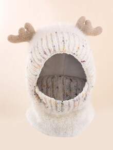 1 pieza Máscara de cara con cuernos de ciervo para niños, gorro pasamontaña de felpa cálida para el invierno al aire libre - cornamenta - Ver 6