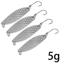 2/4pcs Fish-Scale Pattern Red Dot Metal Spinner Spoon Fishing Lure Silver/Gold Metal Bait Bass Bait Feather Hook