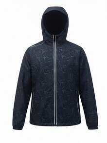 Damen Reißverschluss Kapuzenjacke leicht Lässig Windbreaker mit Taschen, botanisches Blattmuster, schwarze Outdoor Streetwear