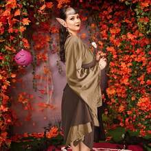 Coume Women Renaissance Costume Traditional Irish Dress Fairy Medieval Ears For Halloween Cosplay Party(Small,Khaki, Dark Khaki){"Color_name":"Khaki","Size_name":"DarkKhaki"} - 卡其色 - 查看 7