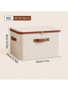 1pc Beige Linen Fabric Zipper Storage Box With Lid - Foldable, Washable, Suitable For Wardrobe Storage Box, Clothes, Underwear, Socks, Lingerie, Suitable For School Supplies, School Accessories Household Use