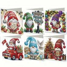 Set de 6 tarjetas de felicitación de pintura de diamantes DIY - Nueva serie de gnomos navideños, tarjetas decorativas hechas a mano con diamantes de cristal y 6 sobres, un regalo coleccionable especial para dejar marcas memorables, adecuado para Navidad, vuelta al colegio, cumpleaños y todas las invitaciones a fiestas, regalo perfecto para familiares, amigos y seres queridos