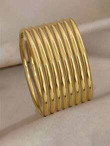 Women's 18k Gold Plated Stainless Steel Bracelet, Fashion Light Luxury Simple Basic Bracelet, Waterproof Jewelry