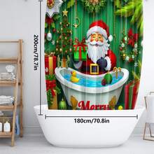 1pc/4pcs Green Christmas Shower Curtain Set: Santa Claus Bathtub Gift Theme, Elegant Housewarming Shower Curtain Gift, Modern Home Bathroom Decor Curtain, Shower Curtain With 12 Hooks, Non-Slip Bath Mat, U-Shaped Toilet Mat, Toilet Lid Cover, Bathroom Decor Set