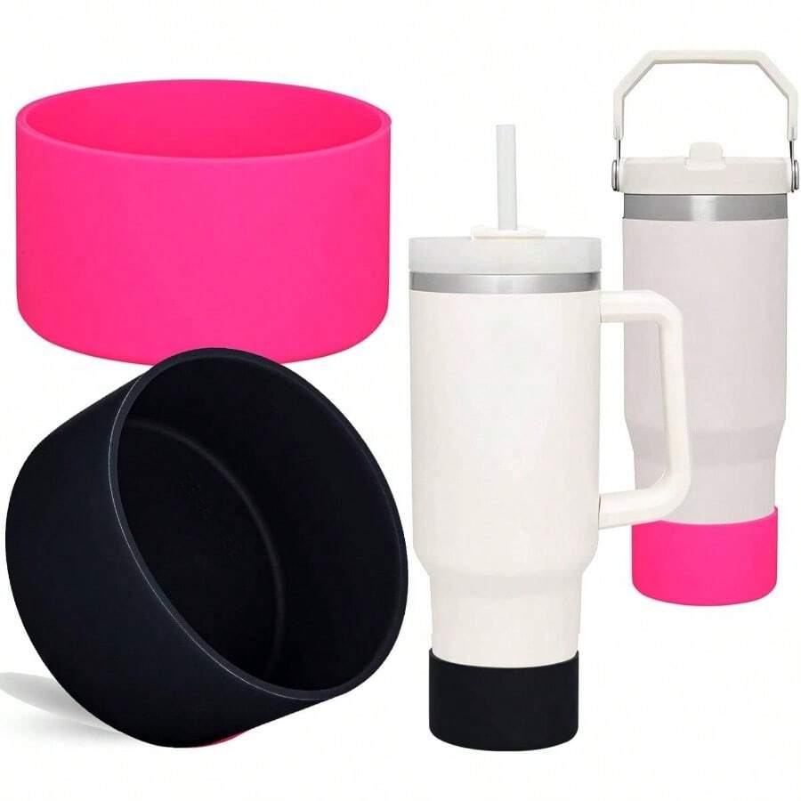 Silicone Boots Adventure 40oz Tumbler With Handle IceFlow 30oz 20oz, Bottom Sleeve Fits Bottle Accessories 1Black1RoseRed - 1黑色 1玫瑰紅 - 查看 1