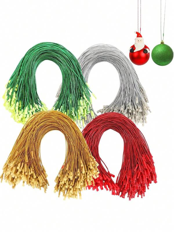 100Pcs-Christmas Ornament Hangers String,Christmas Tree Hanging Ornament String Hooks Ribbon Ornament String With Snap Fastener Rope Hooks For Christmas Decorations Ornaments, Including Green, Gold, Silver And Red.