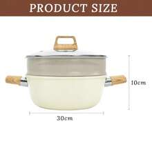 Ceramic NonStick Soup Pot Set With Glass Transparent Lid And Steamer 5Piece NonStick Cookware Set Including Silicone Soup Spoon And Silicone Colander DoubleEar Handle Design White