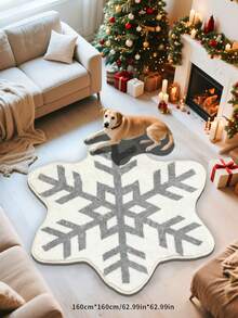1 pieza Alfombra decorativa con forma de copo de nieve navideño, plegable, fácil de limpiar, lavable. Alfombra natural y cómoda, adecuada para dormitorio, estudio, sala de estar, decoración del hogar.