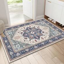 Soft Neutral Area Rugs 5x7, Washable Rug With Non Slip Backing, 5 X 7 Faux Cashmere Low-Pile Carpet, Cream White & Blue & Light Brown,  2025 Design - Blue & Red - View 1