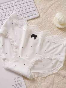 6-Piece Set Of Women's Lace Bow Polka Dot Comfortable, Cute, And Sexy Panties, Colors Randomly Selected - Màu sắc hỗn hợp - Xem 5
