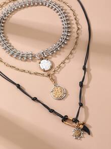 3pcs/Set Fashionable Retro Luxury Exaggerated Geometric Pendant Chunky Chain Necklace Set, Punk Style Necklace Accessories For Couples, Versatile Daily Wear