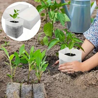 100 Seed Nursery Bags - Non-Woven Plant Bags For Seedlings, Transplant Bags, Suitable For Home Garden And Agricultural Use, 3.15x3.94 Inches, Seedling Plant Nursery Bags, Garden Seedling Care, Non-Woven, Natural Cloth
