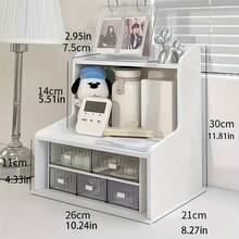 1-Pc 2-Tier Desktop Storage Rack Stationery Desk Accessories Organizer Cosmetic Storage Rack Space-Saving Storage Solution For Cosmetics, Stationery Accessories, And Bathroom Items Ideal For Home Desks, Vanity Tables, School Desks, And Office Workstations - trắng - Xem 6