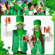 Laumoi 10 Pcs St Patricks Day Costume Shamrock Leprechaun Hat With Beard Sequin Bow Tie Vest Shamrock Necklaces Glasses{"Color_name":"Fresh","Size_name":"Medium"} - 新鮮的 - 查看 6