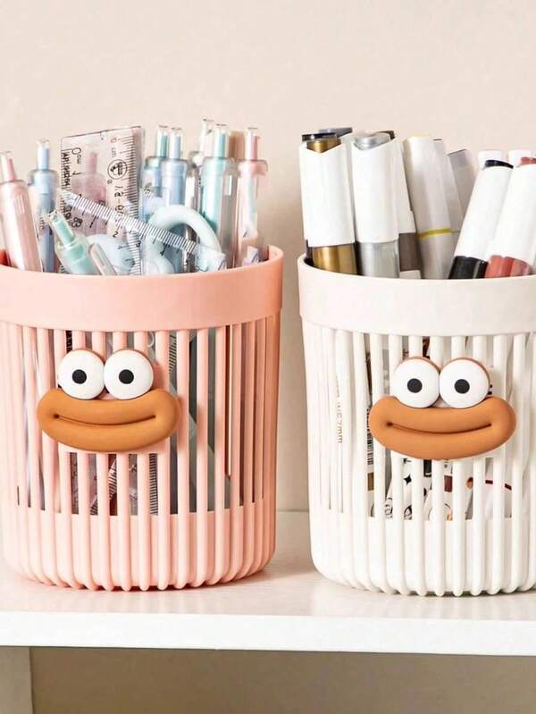Monster Mund Stiftbecher mit Buchstaben Aufklebern, zylindrischer Büro Schreibtisch Organizer Box, süßer & lustiger Würstchen Mund Make-up Pinsel Halter, minimalistischer hochwertiger Büro Schreibtisch Organizer Box für Büro-/Schulmaterial, Rückkehr zur Schule minimalistischer Stil Schreibtisch Organizer