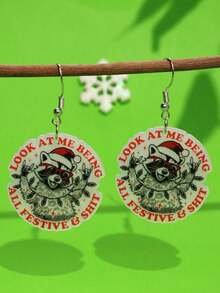 1 Pair Cute & Creative Unique Christmas Raccoon Earrings, Suitable For Holiday Parties And Daily Wear, Women Jewelry