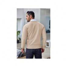 Men's Crew Neck Sweater Slim Fit Lightweight Sweatshirts Knitted Pullover For Casual Or Dressy Wear - 駝色 - 查看 3