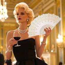 Handheld Folding Fan, White Folding Fans Hand Fans Women Foldable Party Wedding Decoration Dancing Festival Summer - Initial - View 7