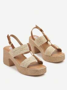 Sandalias con plataforma y tacón decoradas con trenzas - Albaricoque - Ver 5