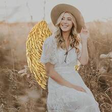 Whitefeather Angel Wings Costume Accessories - Realistic Wings For Adults, Lightweight Adjustable Fairy Wings For Halloween{"Color_name":"Gold","Size_name":"1.8ft"} - 金子 - 查看 3
