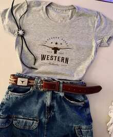 Letter Heart Plants Women's T-Shirt Blouse Boiadeira T-Shirt Country Blouse Cowboy Party Cotton None Beach Holiday Daily - 米色 - 查看 3
