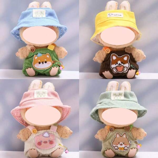 Outfit Only] 17CM Changeable Outfit Set, 1st/2nd/3rd Generation Molded Figurine Blind Box Pendant, Includes Overalls, Pants, Hat Set For LABUBU Plush Doll (Doll Not Included)