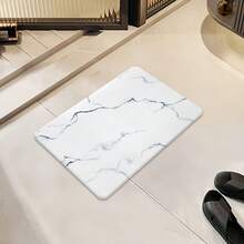 Quick-Drying Silicone Bathroom Mat, Non-Slip Rubber Backing, Waterproof Leather Bathroom Mat, Non-Woven Fabric Woven Rectangle White Marble Pattern - Multicolor - View 5