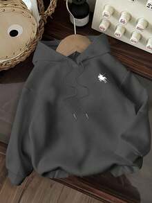 Sudadera con capucha para mujer estilo casual caballo pequeño estampado minimalista diseño holgado tela suave manga larga ribeteada otoño invierno uso diario sudadera - Gris Oscuro - Ver 2