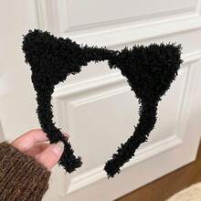 Black Cat Ears Headband Halloween Cat Woman Costume Hair Accessories Cute Furry Cat Ear Headbands For Women Headwear Headpiece For Cosplay Makeup Birthday Party