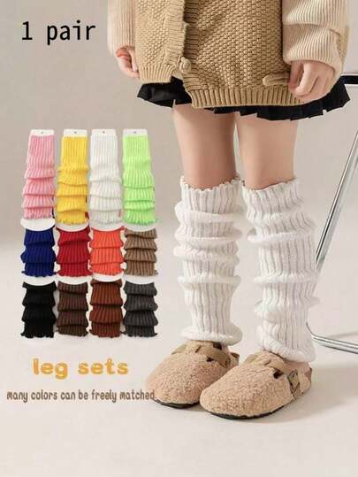 1/5/10 Pairs Girls All-Match Leg Warmer Socks For 4-12 Years, Christmas Girls Socks,New Year Socks,Fashionable And Comfortable, Suitable For Jk Styles, For Autumn/Winter Daily Wear, Candy Colors, Black&White, For A Gift