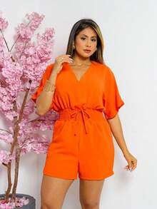 Women's Dune Fabric Jumpsuit Simple Fabric Gathered Waist Dating Holiday Vacation Summer - 橘色 - 查看 5