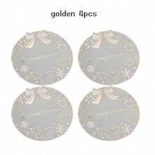 4/6PCS Creative Christmas Western Style Table Mat, Household Desktop Circular Waterproof And Heat-Resistant Table Mat, Hot Stamping Table Mat And Thermal Insulation Mat - Multicolor - View 13