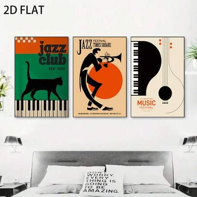 1/3PCS Blowing Jazz Men's Cartoon Style Oil Paintings, Canvas Paintings, Wall Art Decor, Modern Musical Instruments, Piano Guitars, Realistic Art Prints, Posters, Pictures, Room Decor, Corridors, Study Rooms, Bedroom Wall Decor, Autumn Decor(No Frame)