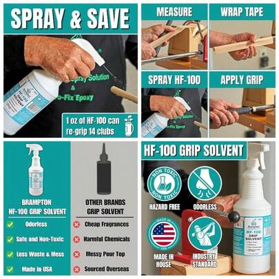 HF - Premium Grip Solvent Regripping Clubs And Grip Repair - Shake And Spray Grip Solution -, Non - Flammable, And Odorless Grip Solvent