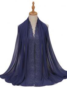 1 lenço hijab muçulmano de chiffon elegante com bordado de rosas para abaya - Multicolorido - Ver 6