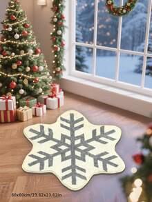 1 pieza Alfombra decorativa con forma de copo de nieve navideño, plegable, fácil de limpiar, lavable. Alfombra natural y cómoda, adecuada para dormitorio, estudio, sala de estar, decoración del hogar.