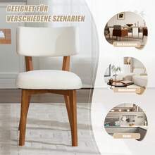 Set Of 2 Mid-Century Modern Style Dining Chairs, Solid Wood Legs, Fabric Upholstered For Kitchen, Dining Room Or Office - Beige + Wood - View 6