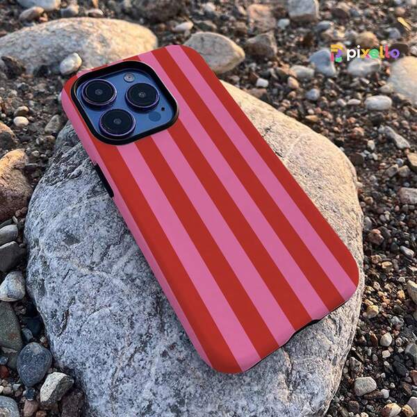 Funda protectora de doble capa con diseño de rayas en negro y rosa, de moda para niña y niño, compatible con teléfonos 17, 17 Pro Max, 17 Pro, 17 Air, 16, 16e, 16 Pro Max, 15, 15 Plus, 15 Pro Max, 15 Pro, 14, 14 Pro, 14 Pro Max, 14 Plus, 13, 13 Pro Max, 13 Pro, 11, 12, 12 Pro, 12 Pro Max, XS, 8 Plus, 7 con acabado brillante