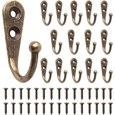 15 piezas Ganchos de llave vintage de bronce, ganchos de pared modernos de metal montados con tornillos, ganchos pequeños de sombrero de fácil instalación para colgar llaves, bolsas, toallas - Ganchos de jardín